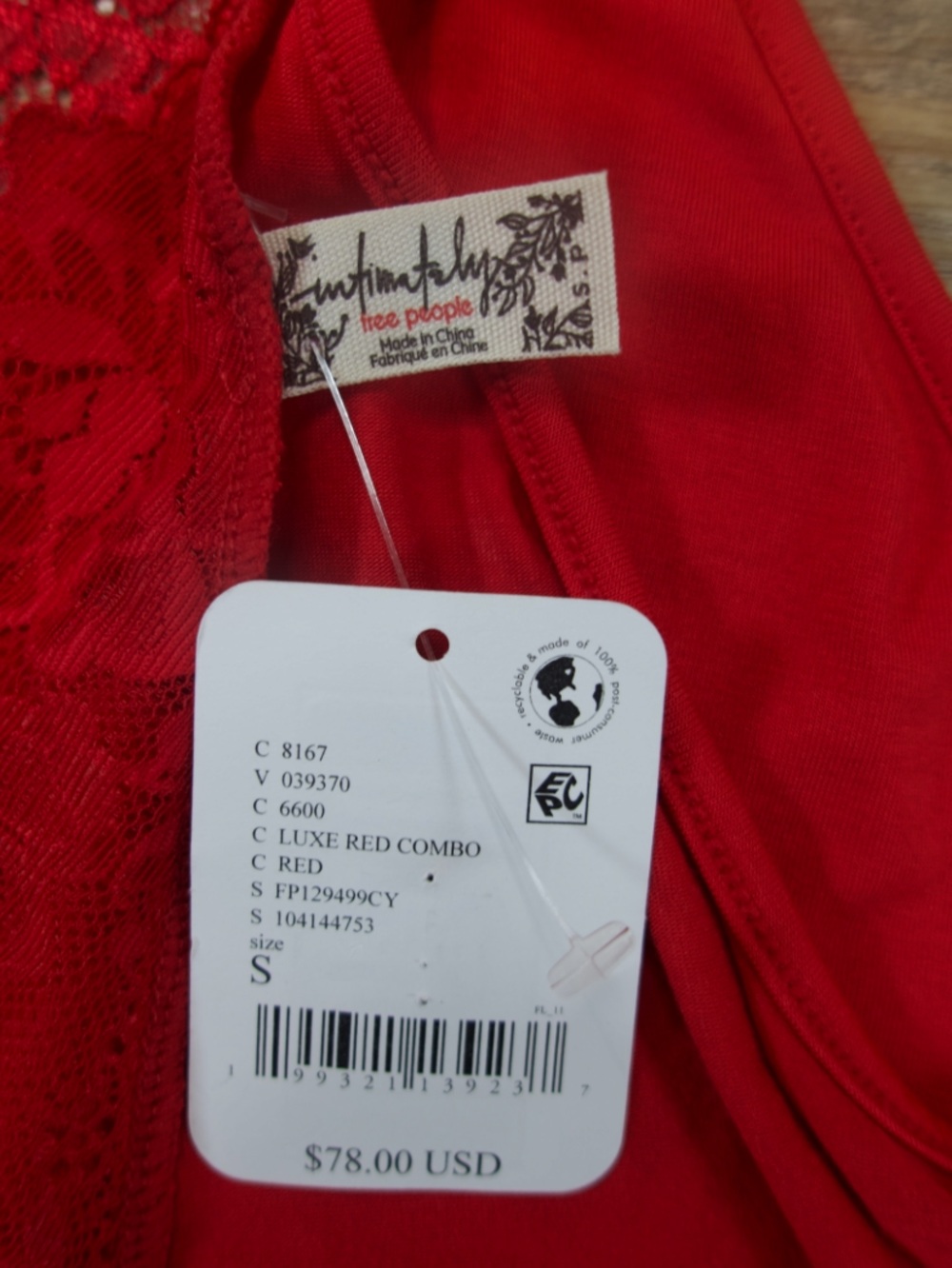 Intimately Free People Sleepless Summer Lace Tie-Front Cami Top Luxe Red Size S - Picture 7 of 7